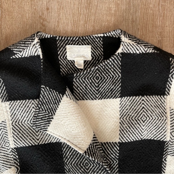 Caslon Vintage Black and Cream Buffalo Check Open Front Double Weave Jacket 2X - Picture 2 of 8
